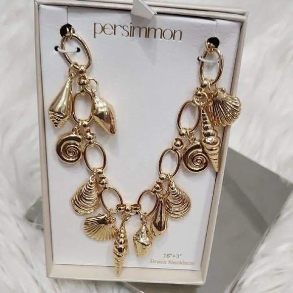 NWT ⚜️👑⚜️ Persimmon Viral Gold Shell Ocean Nautical Charm 16" Necklace - Picture 16 of 17